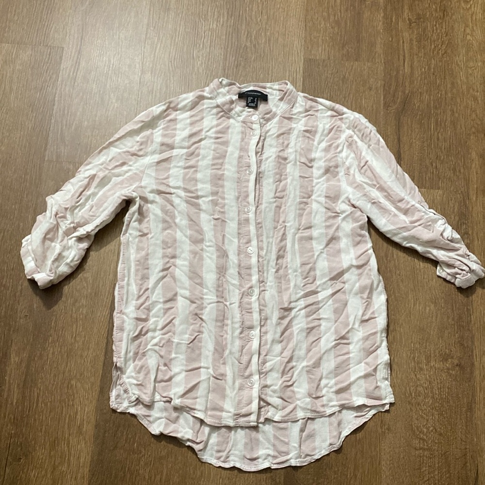 atmosphere size 4 pink and white vertical stripes mandarin collar